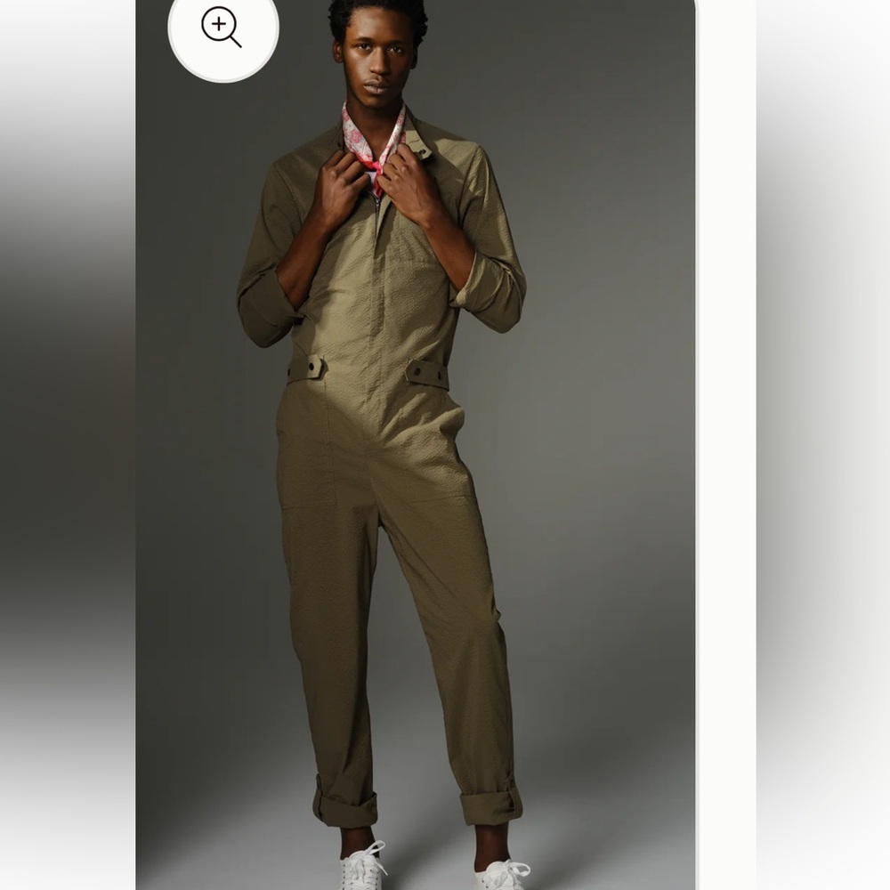 RD Risen Division In Jumpsuits we Trust Wilde Olive green seersucker jumpsuit S - Picture 4 of 11
